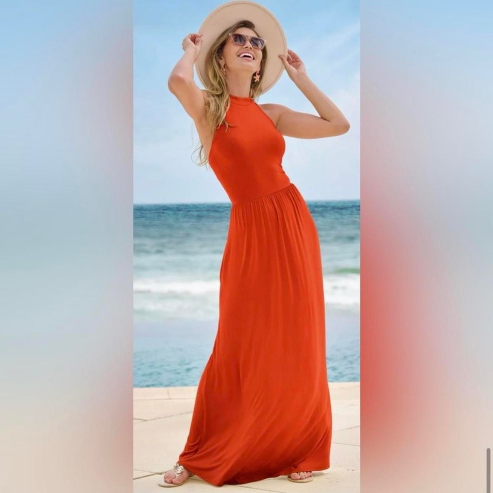 Venus Maxi Halter Dress Orange